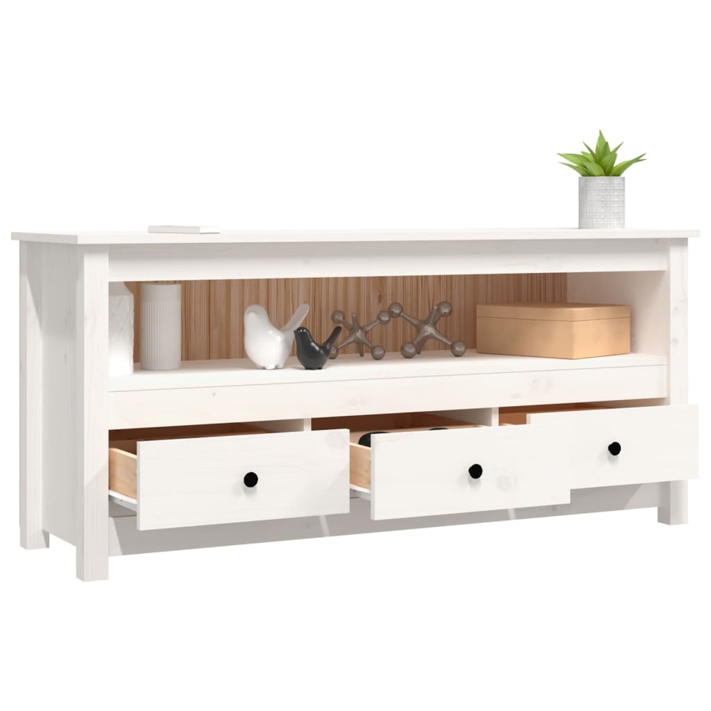 vidaXL TV-Schrank Weiß 114x35x52 cm Massivholz Kiefer