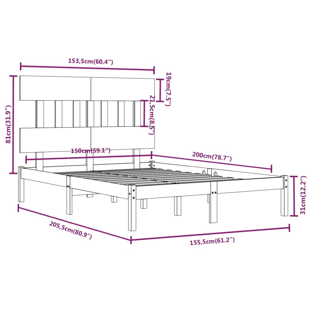 vidaXL Massivholzbett 150x200 cm