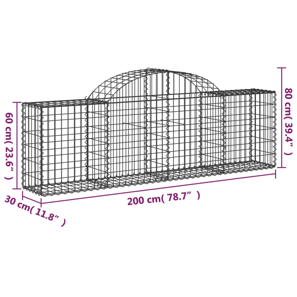 vidaXL Gabionen mit Hochbogen 30 Stk. 200x30x60/80 cm Verzinktes Eisen