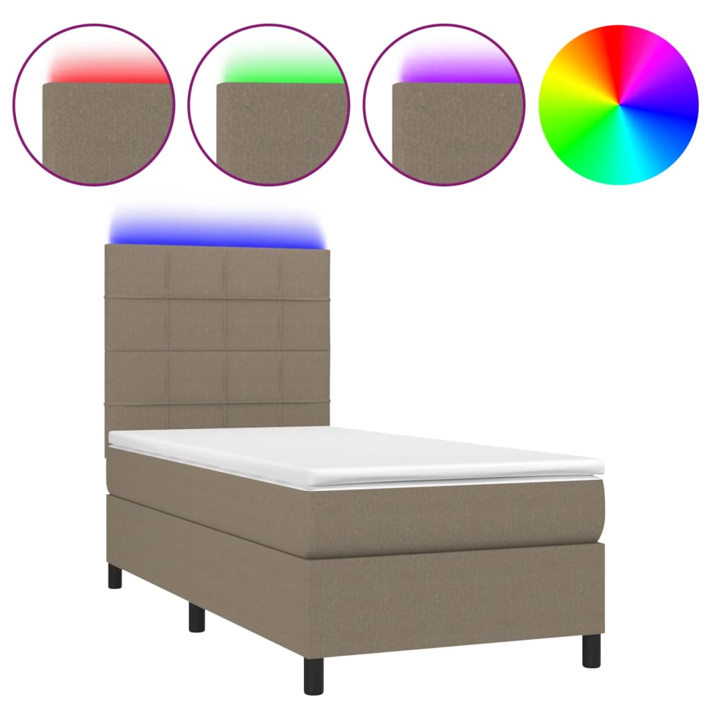 vidaXL Boxspringbett mit Matratze & LED Taupe 80x200 cm Stoff