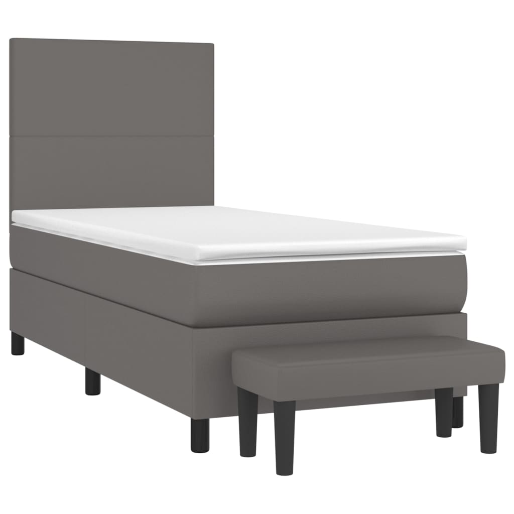 vidaXL Boxspringbett mit Matratze Grau 90x190 cm Kunstleder