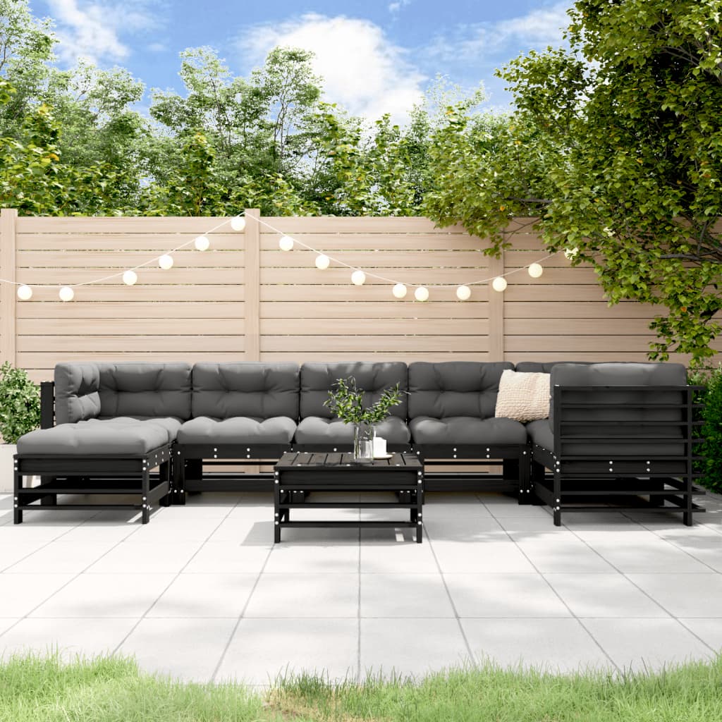 vidaXL 8-tlg. Garten-Lounge-Set mit Kissen Schwarz Massivholz