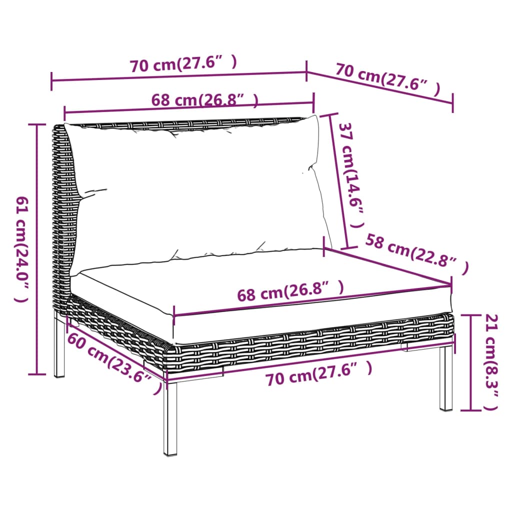 vidaXL 7-tlg. Garten-Lounge-Set mit Kissen Poly Rattan Dunkelgrau