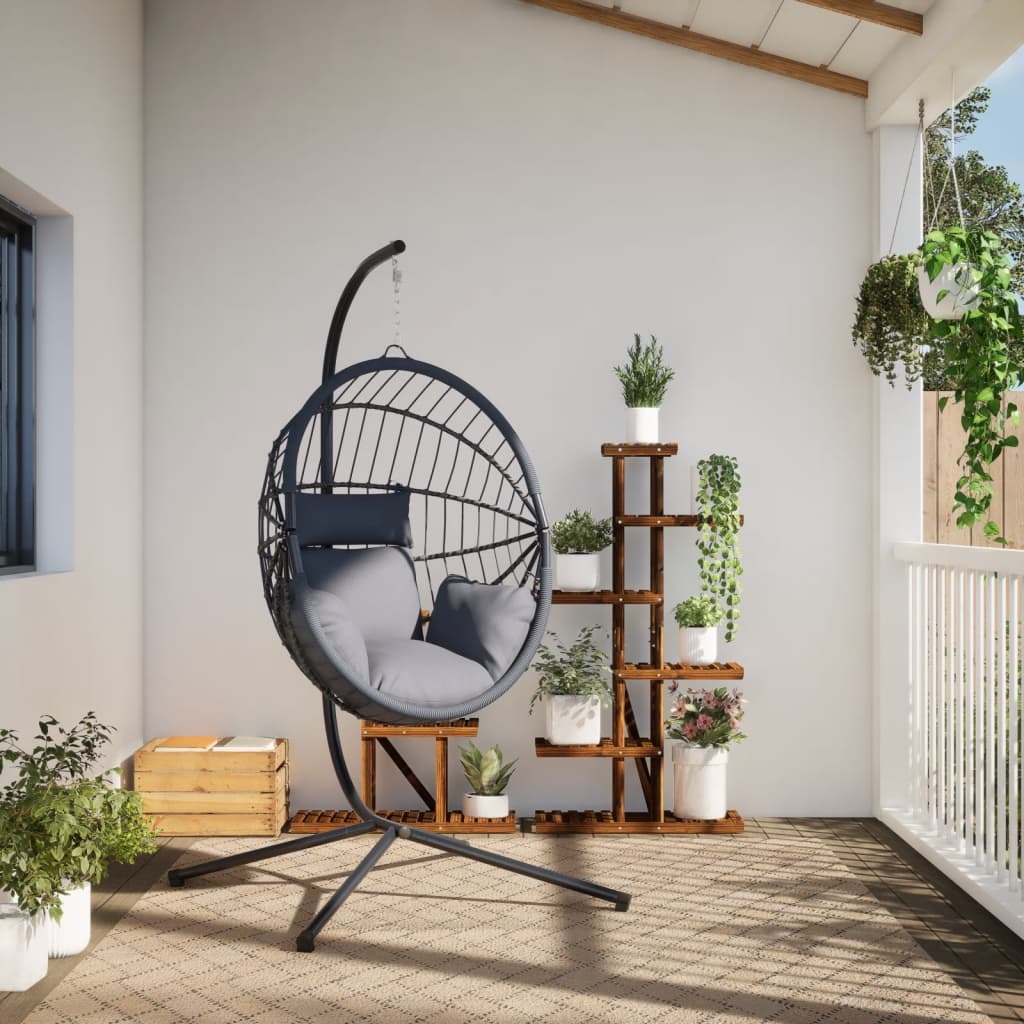 vidaXL Hängesessel Ei-Design mit Ständer Grau Rattan und Stahl