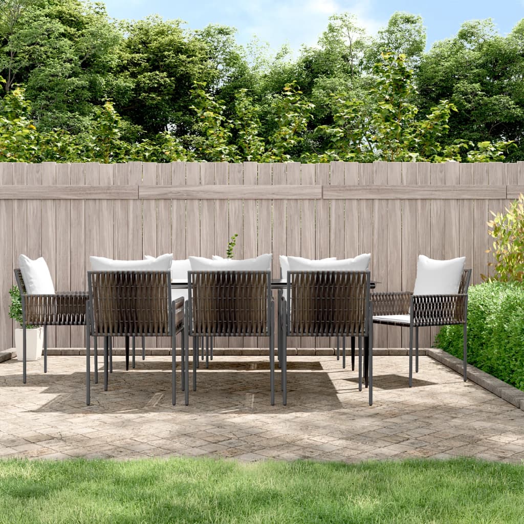 vidaXL 9-tlg. Garten-Essgruppe mit Kissen Poly Rattan und Stahl