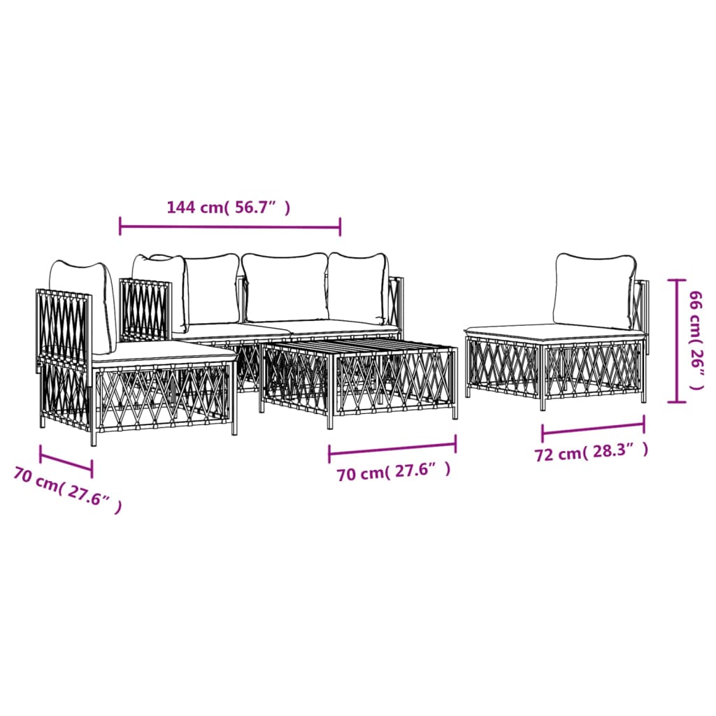 vidaXL 5-tlg. Garten-Lounge-Set mit Kissen Weiß Stahl