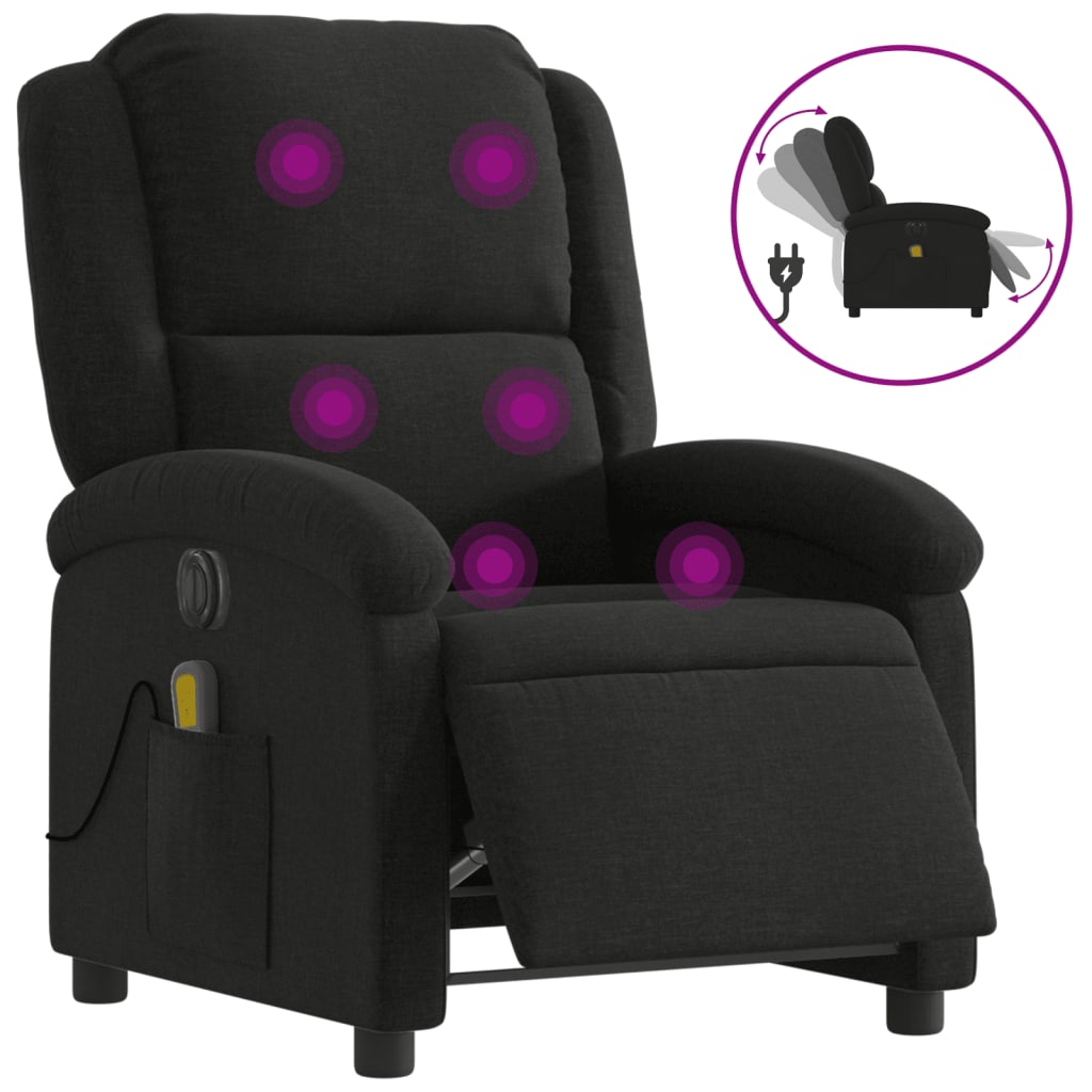 vidaXL Massagesessel Elektrisch Schwarz Stoff