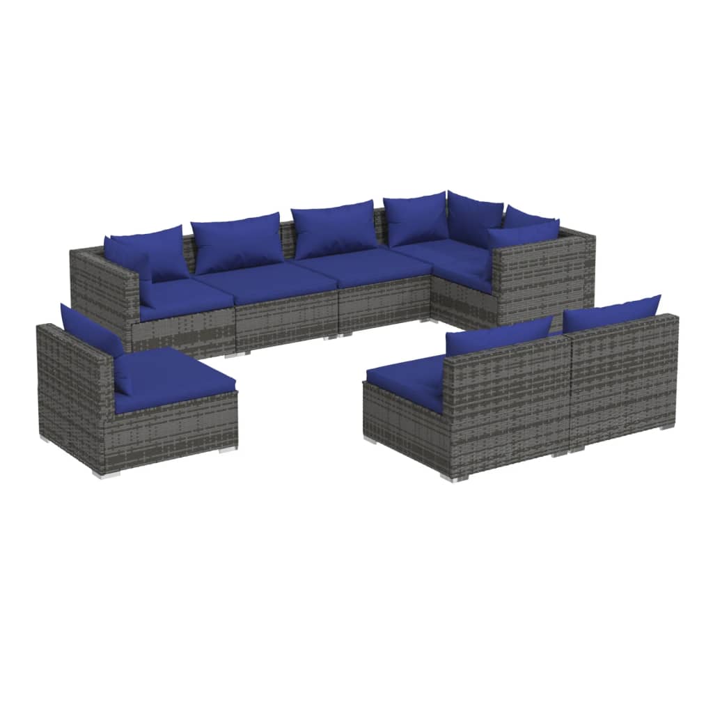 vidaXL 8-tlg. Garten-Lounge-Set mit Kissen Poly Rattan Grau