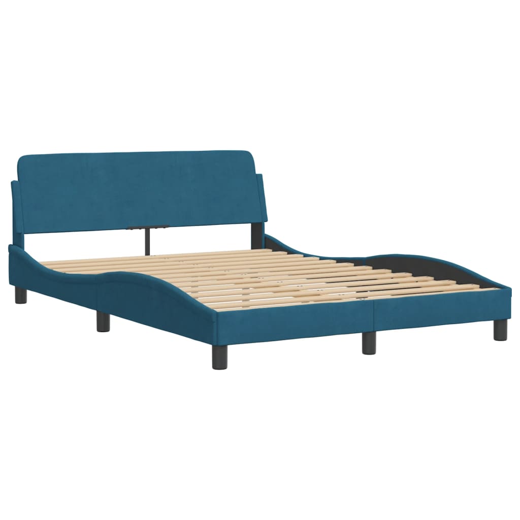 vidaXL Bett mit Matratze Blau 140x190 cm Samt