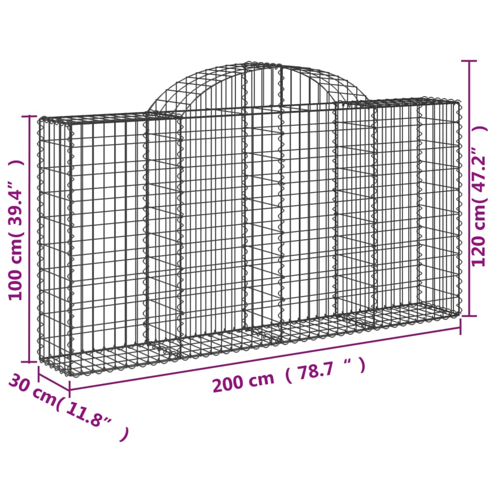 vidaXL Gabionen mit Hochbogen 15Stk. 200x30x100/120cm Verzinktes Eisen