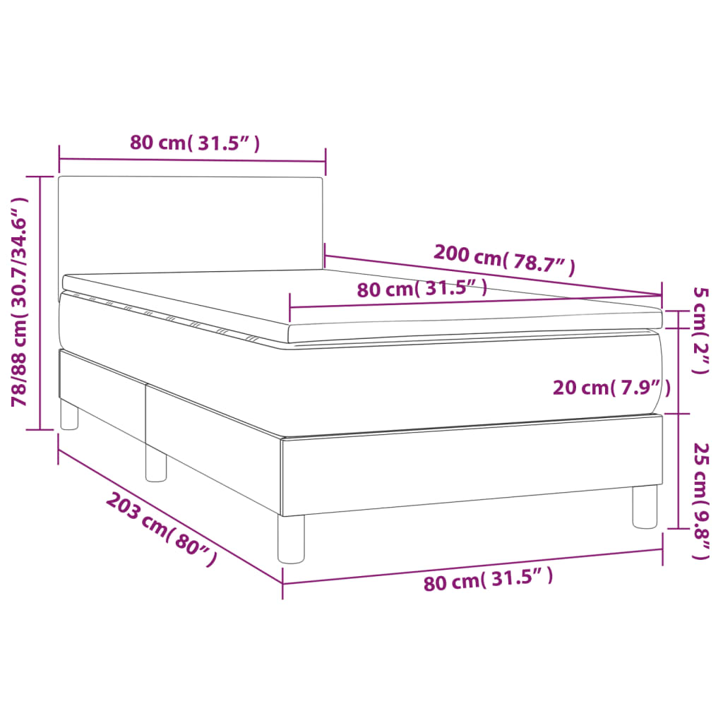 vidaXL Boxspringbett mit Matratze & LED Taupe 80x200 cm Stoff