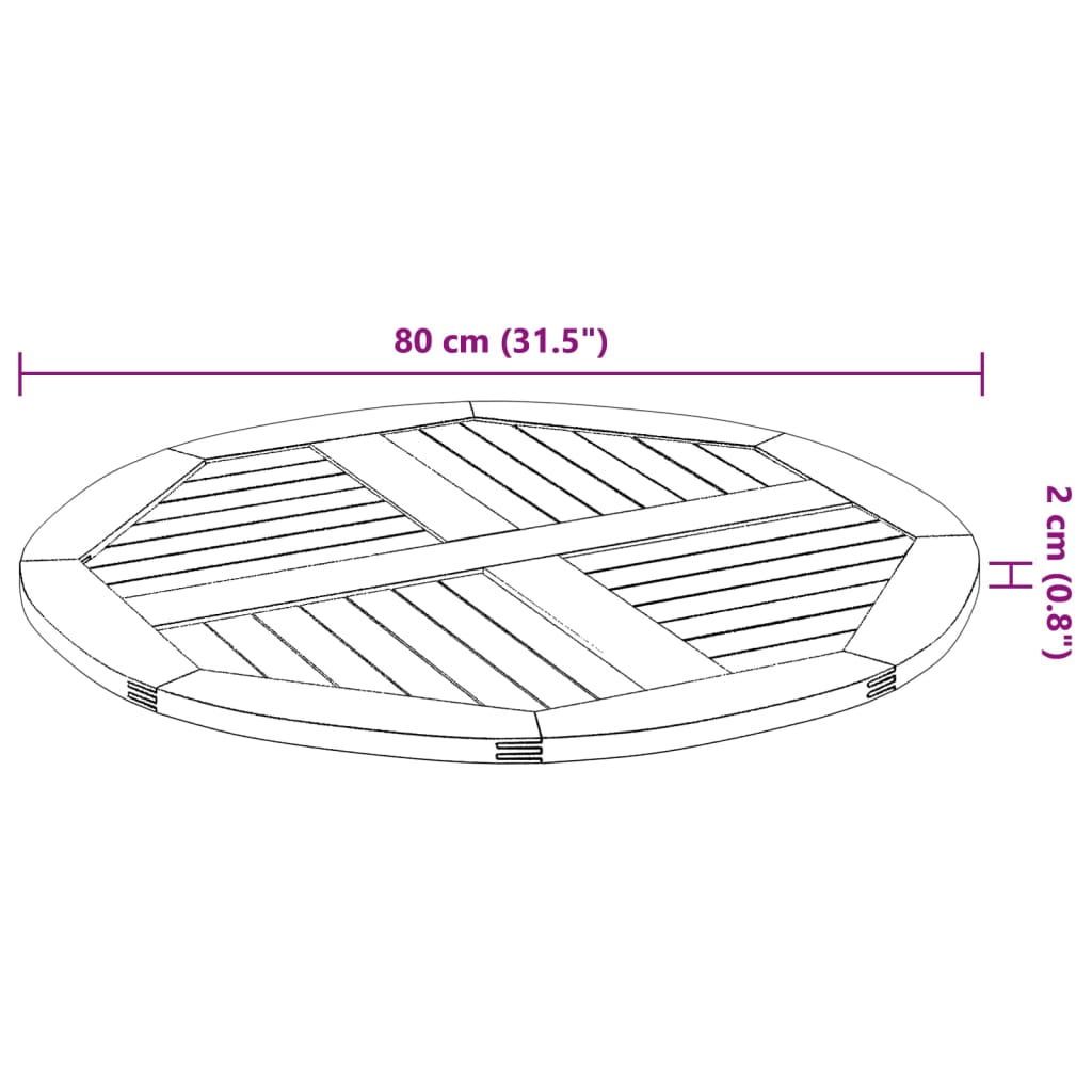 vidaXL Tischplatte Ø80x2,2 cm Rund Massivholz Akazie