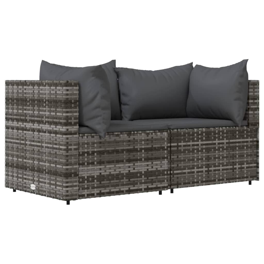 vidaXL 3-tlg. Garten-Lounge-Set mit Kissen Grau Poly Rattan