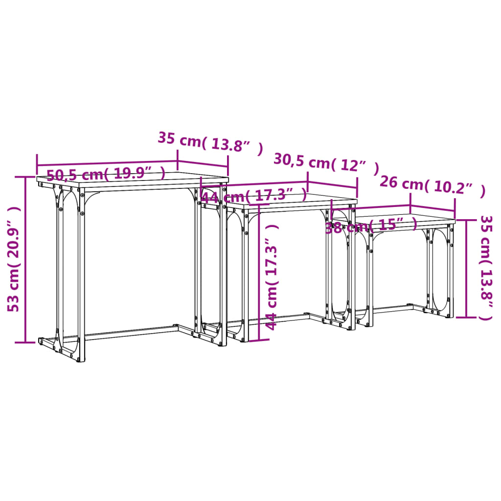 vidaXL Satztische 3 Stk. Grau Sonoma Holzwerkstoff