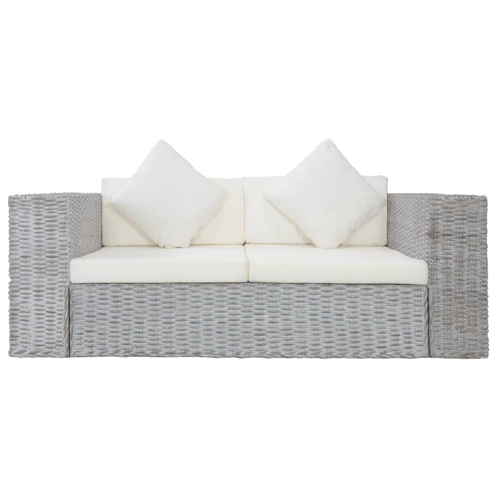 vidaXL 2-Sitzer-Sofa mit Kissen Grau Natürliches Rattan