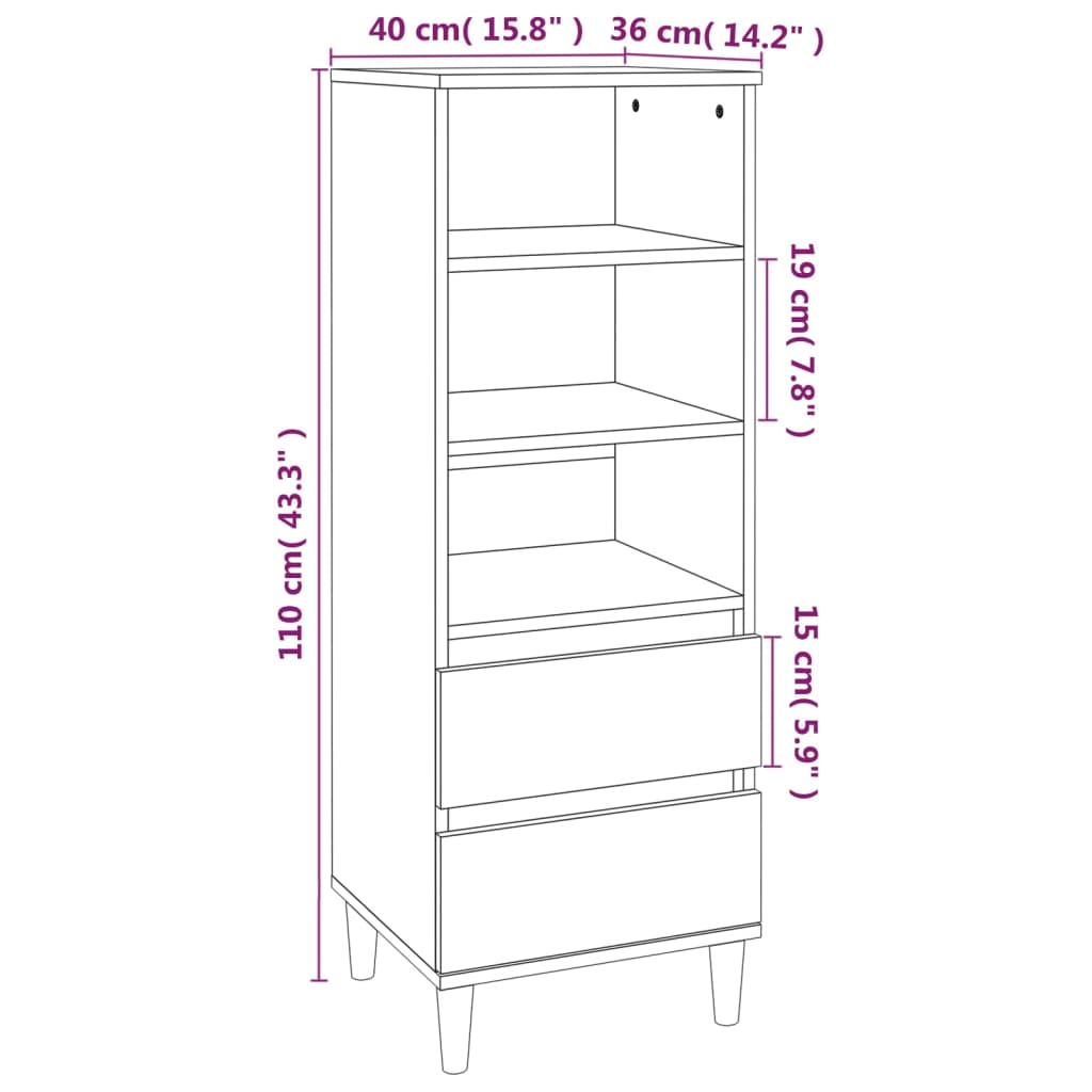 vidaXL Highboard Grau Sonoma 40x36x110 cm Holzwerkstoff