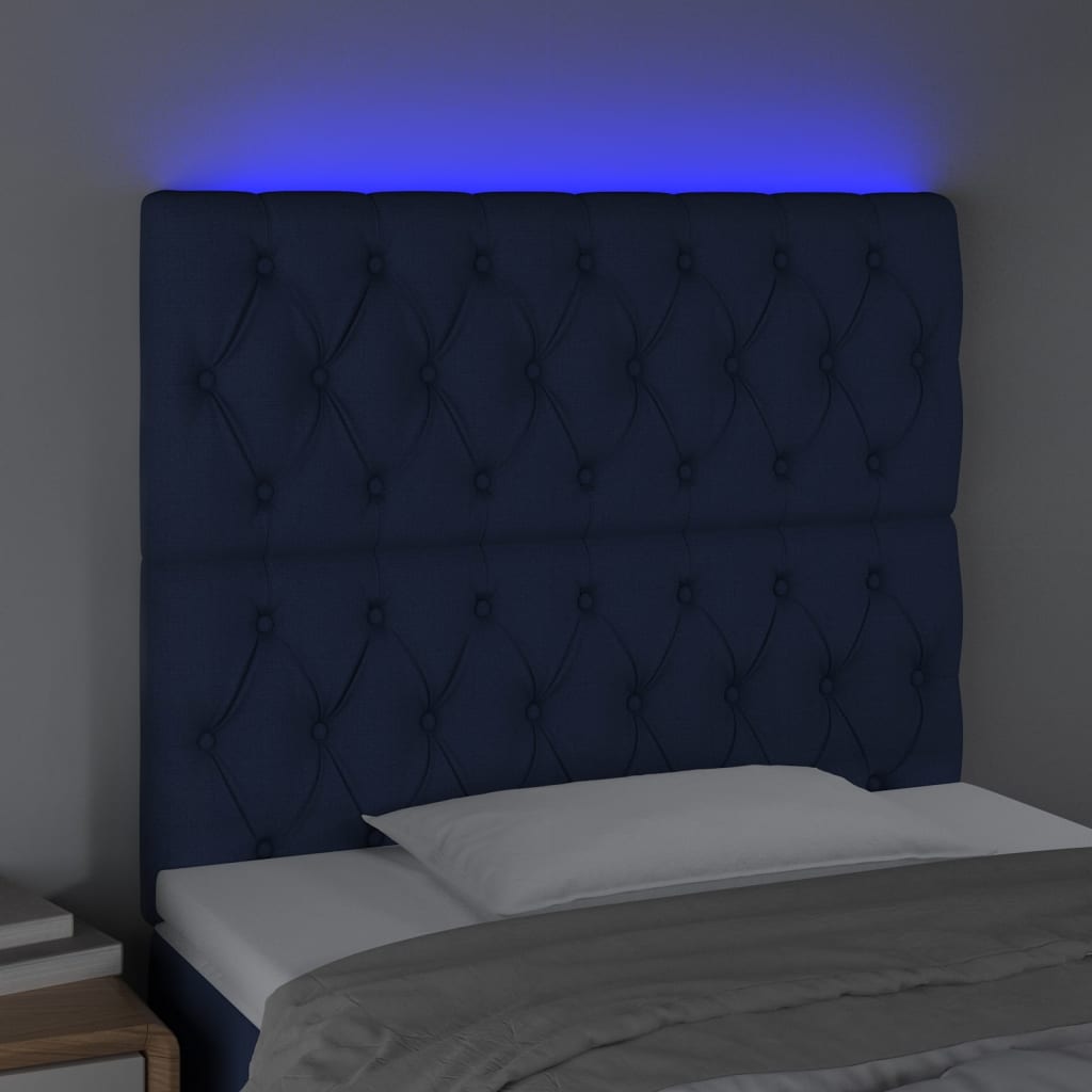 vidaXL LED Kopfteil Blau 90x7x118/128 cm Stoff