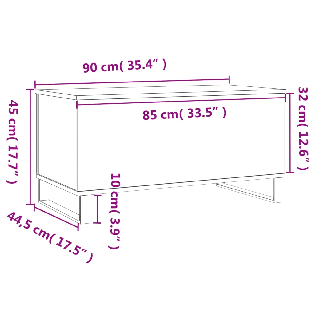 vidaXL Couchtisch Räuchereiche 90x44,5x45 cm Holzwerkstoff