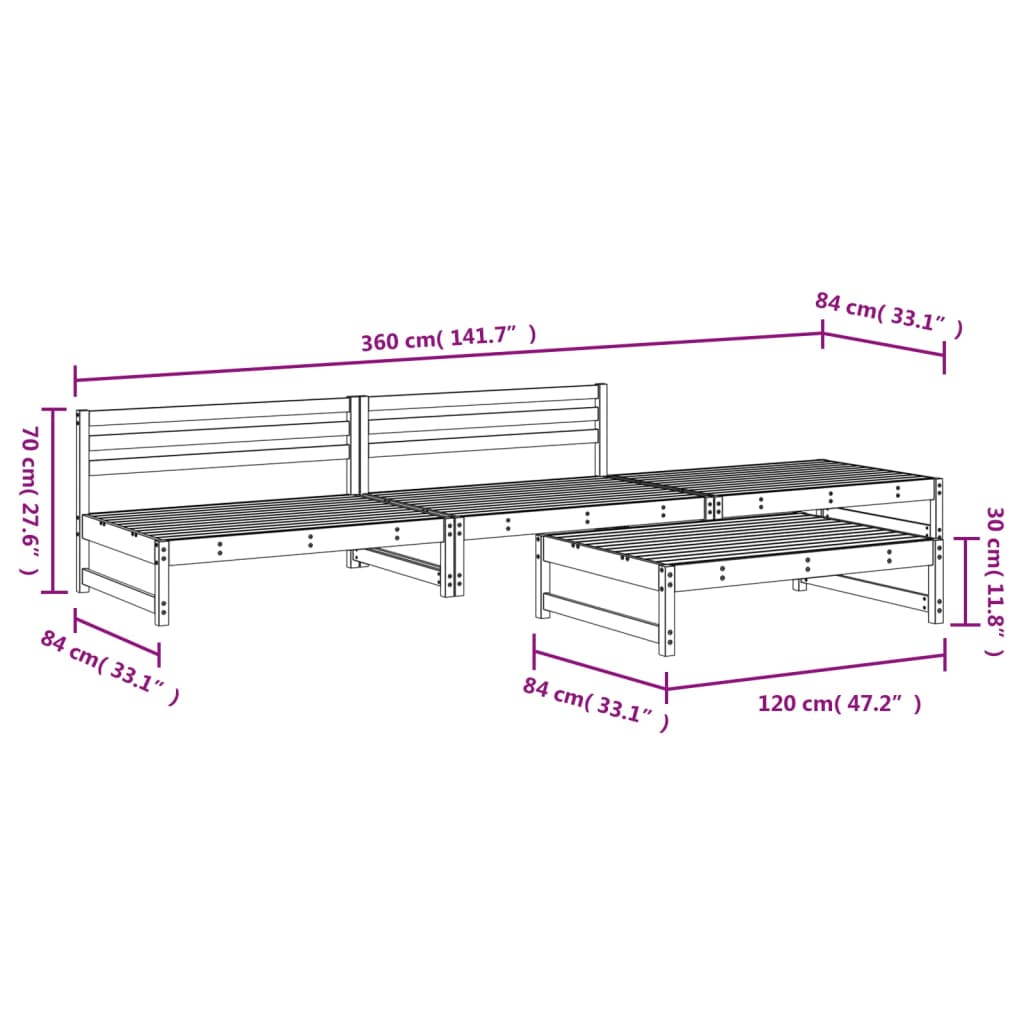 vidaXL 4-tlg. Garten-Lounge-Set Honigbraun Massivholz Kiefer