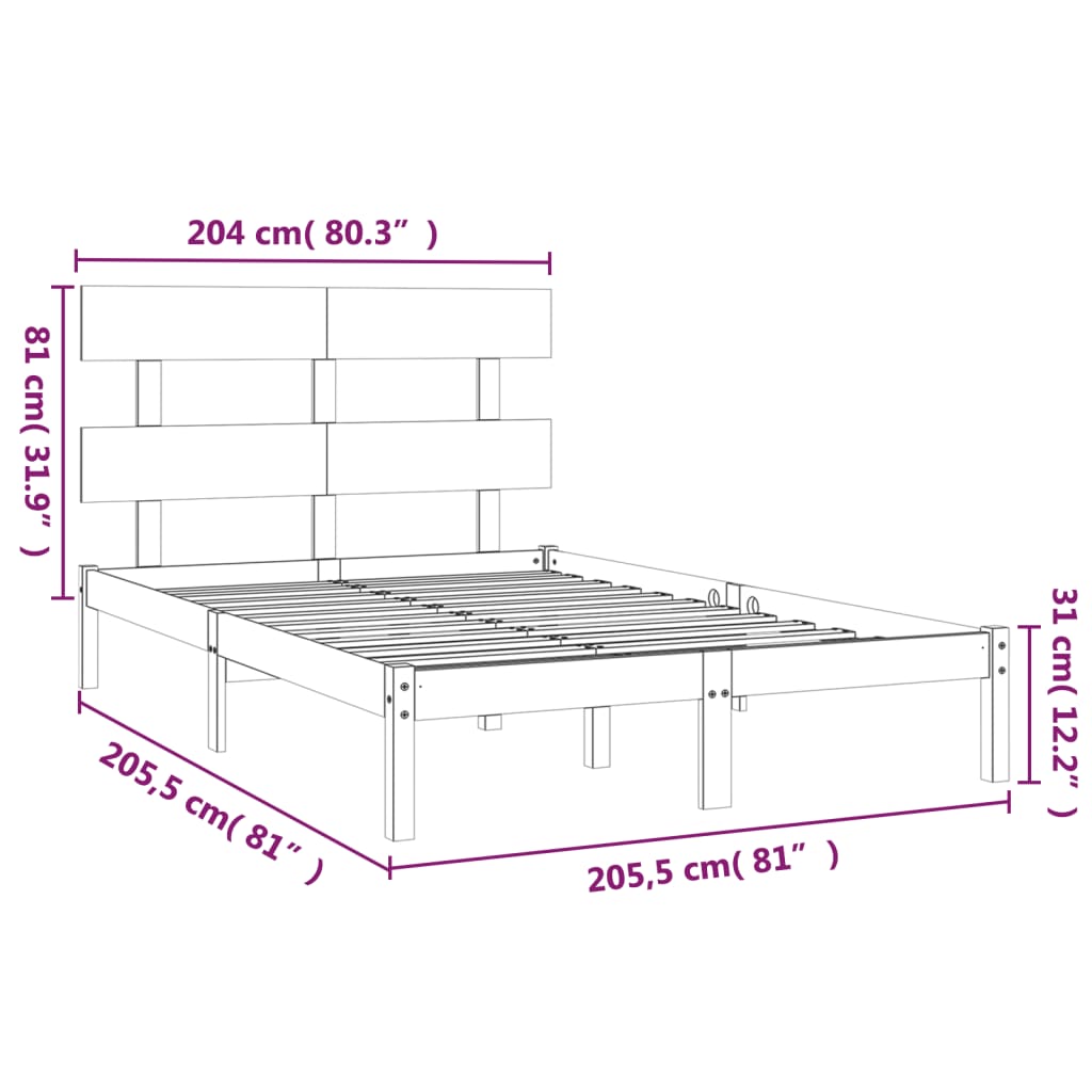 vidaXL Massivholzbett Honigbraun 200x200 cm