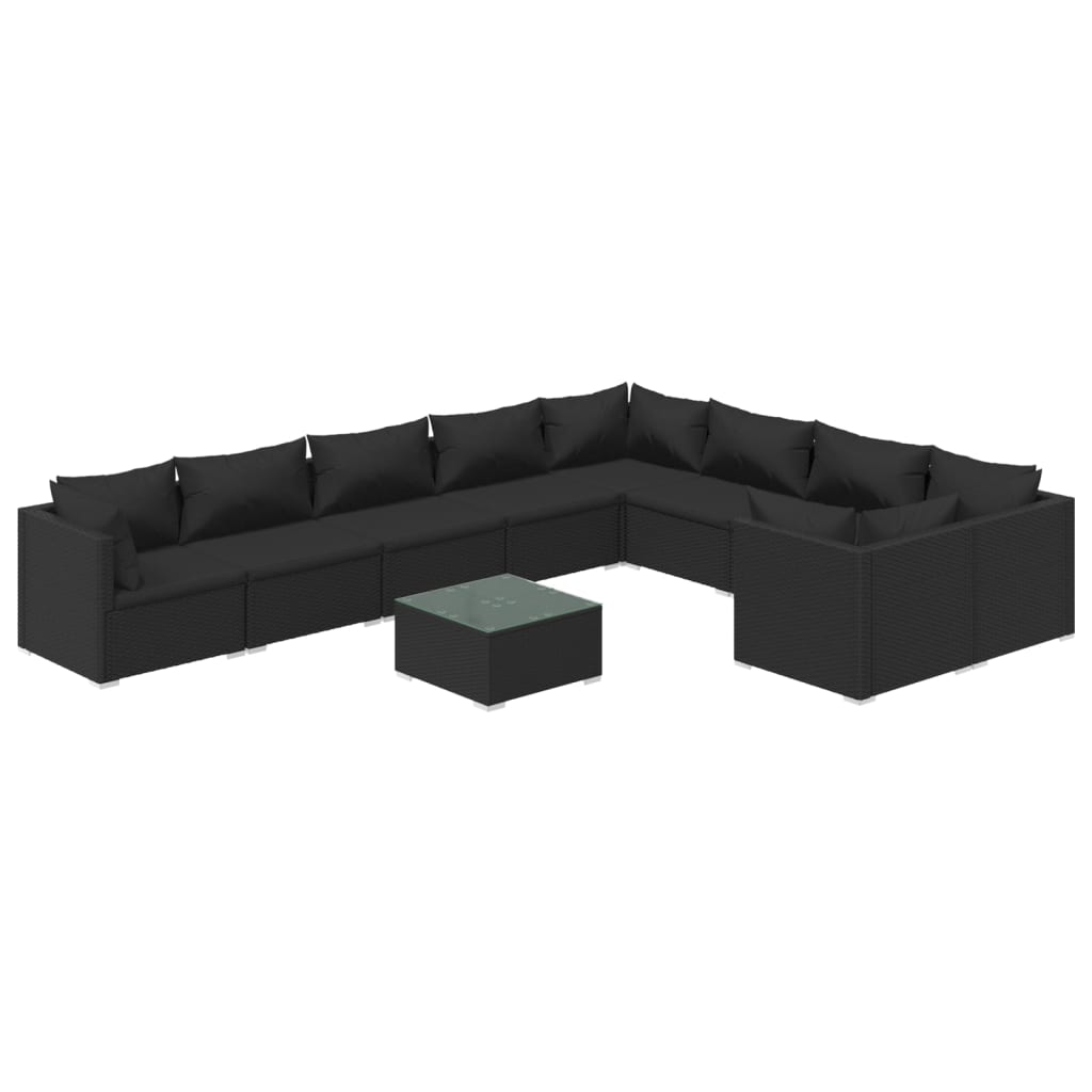 vidaXL 10-tlg. Garten-Lounge-Set mit Kissen Poly Rattan Schwarz