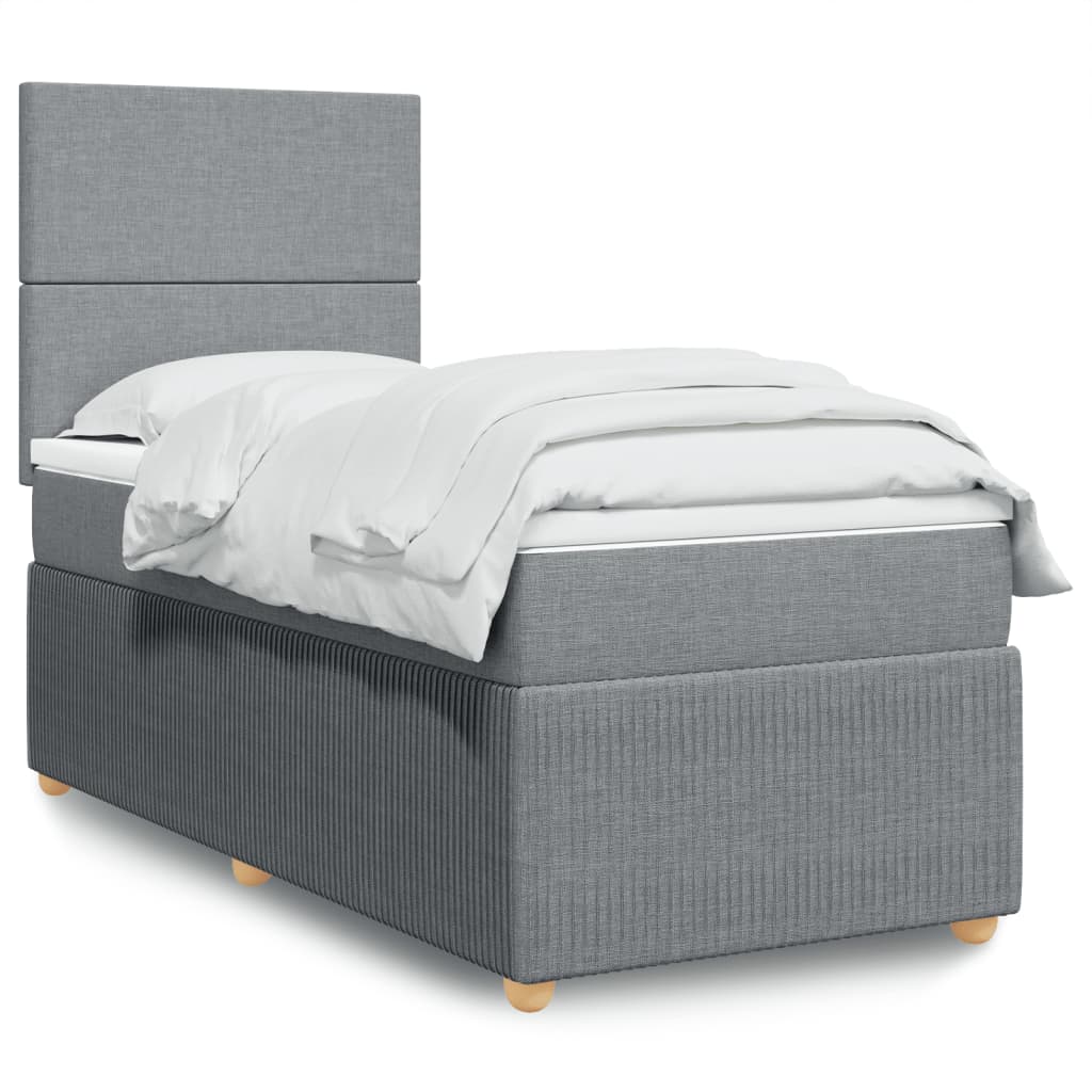 vidaXL Boxspringbett mit Matratze Hellgrau 100x200 cm Stoff