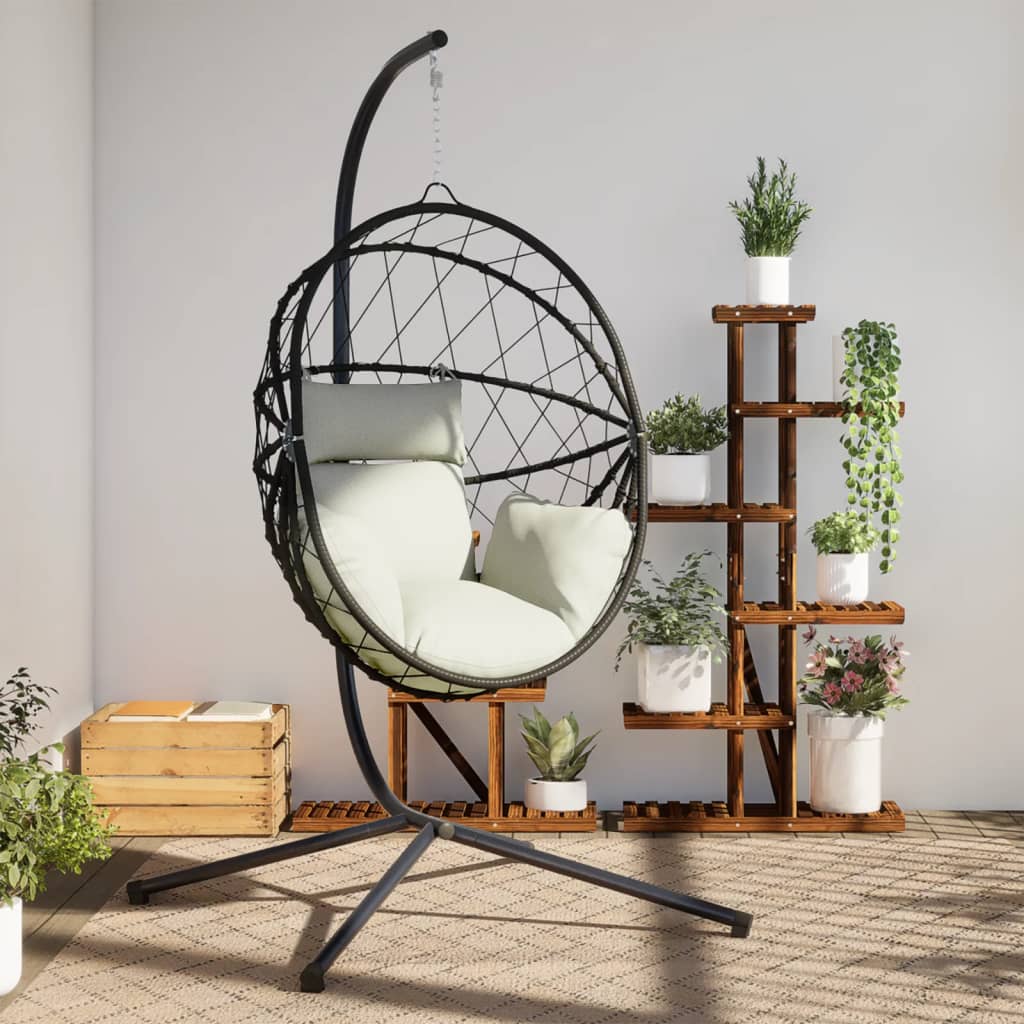 vidaXL Hängesessel Ei-Design mit Ständer Beige Rattan und Stahl