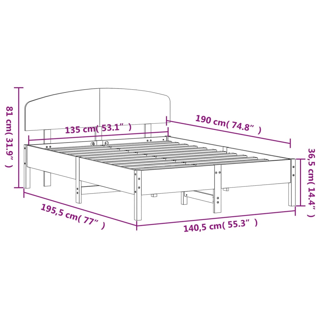 vidaXL Massivholzbett ohne Matratze Weiß 135x190 cm Kiefernholz