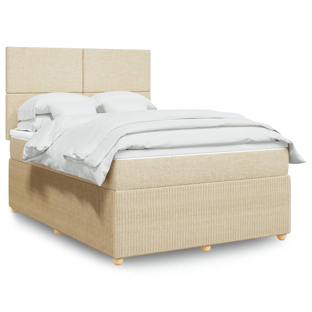 vidaXL Boxspringbett mit Matratze Creme 140x190 cm Stoff