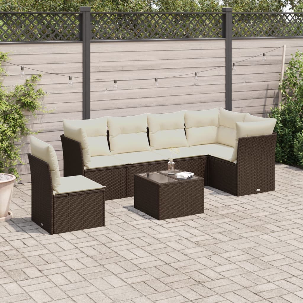 vidaXL 7-tlg. Garten-Sofagarnitur mit Kissen Schwarz Poly Rattan