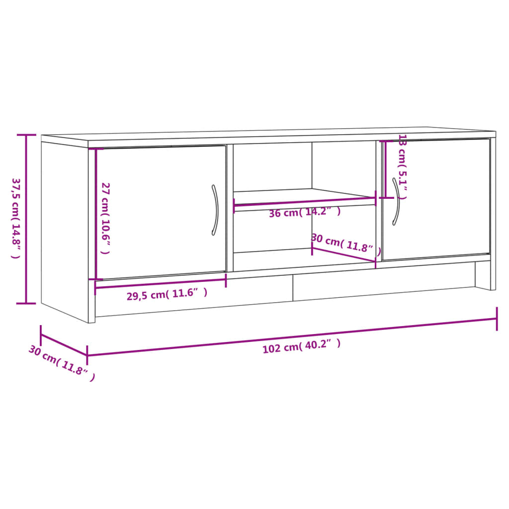 vidaXL TV-Schrank Betongrau 102x30x37,5 cm Holzwerkstoff