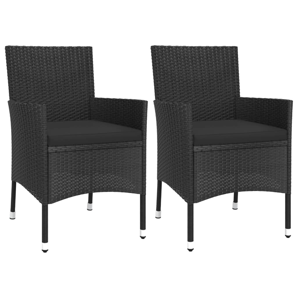 vidaXL 3-tlg. Garten-Bistro-Set mit Kissen Schwarz Poly Rattan