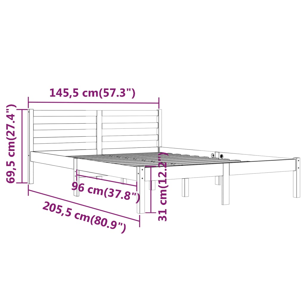 vidaXL Massivholzbett Kiefer 140x200 cm