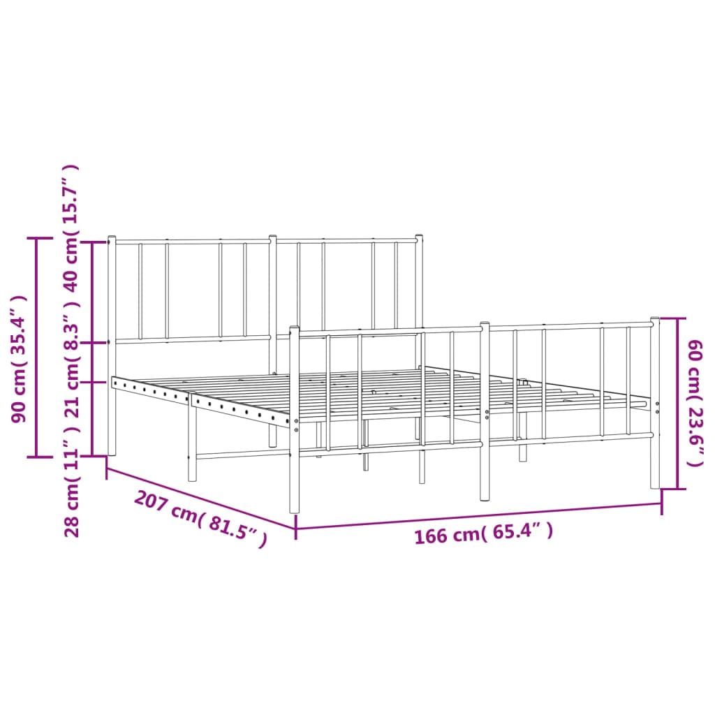 vidaXL Bettgestell mit Kopf- und Fußteil Metall Weiß 160x200 cm