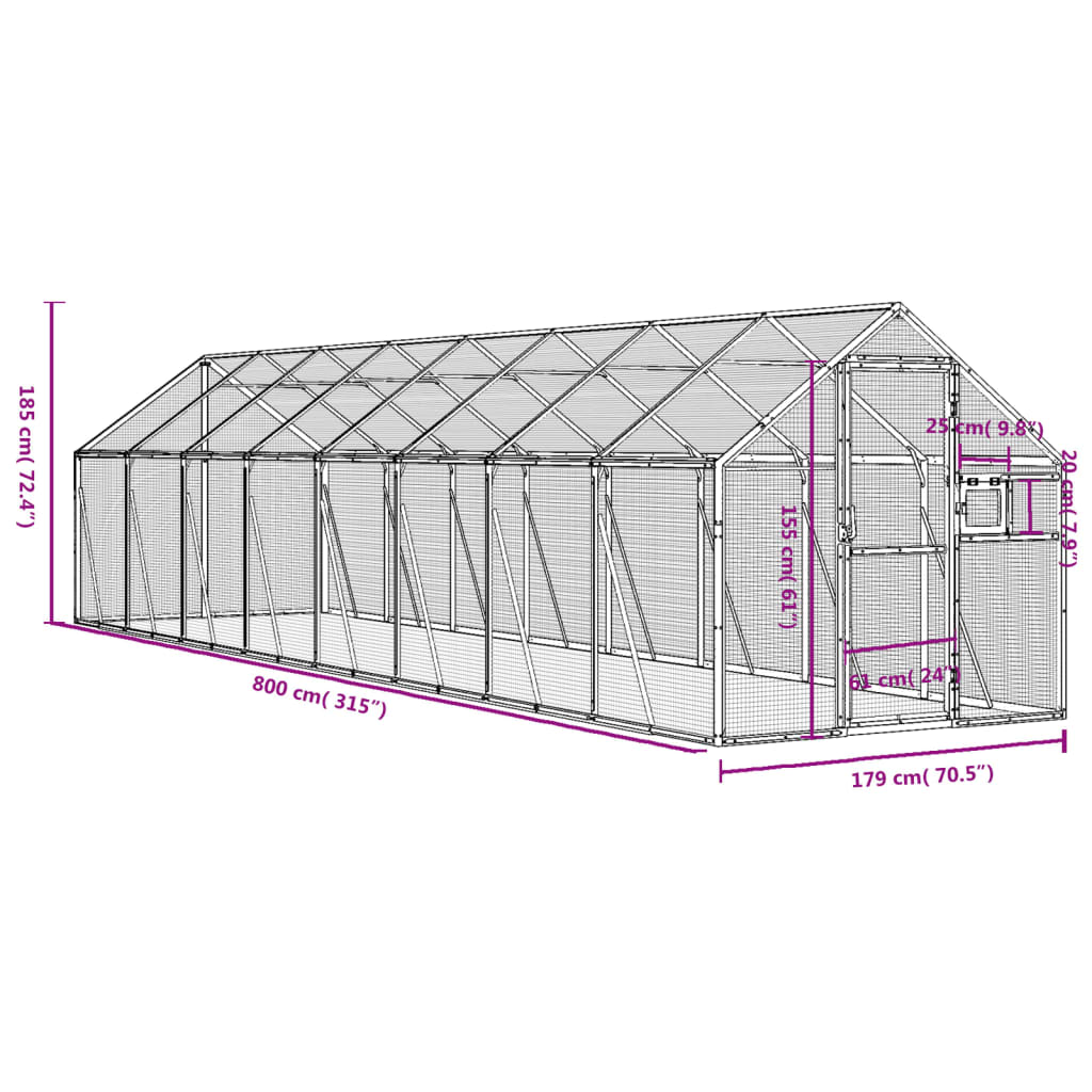 vidaXL Voliere Anthrazit 1,79x8x1,85 m Aluminium