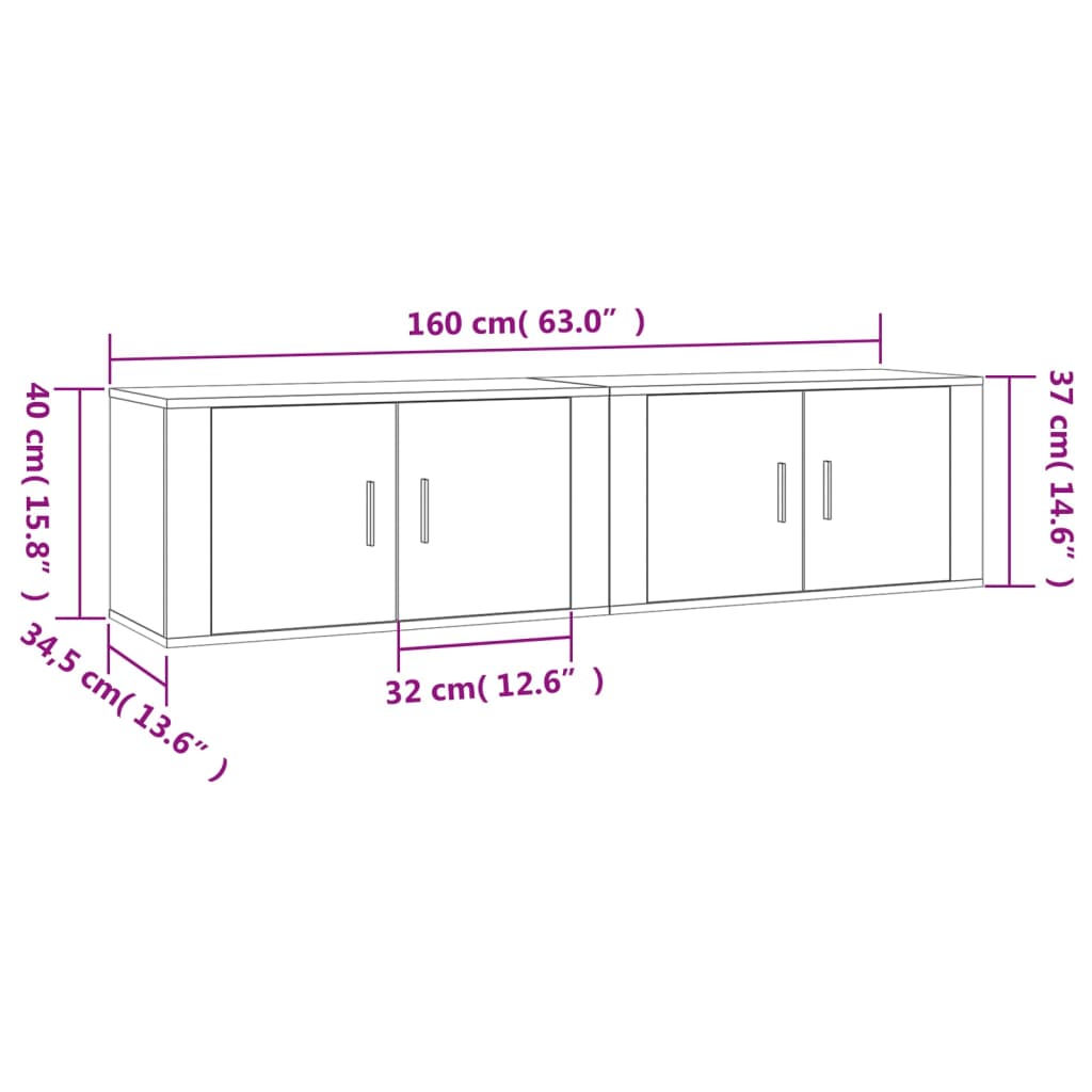 vidaXL TV-Wandschränke 2 Stk. Weiß 80x34,5x40 cm