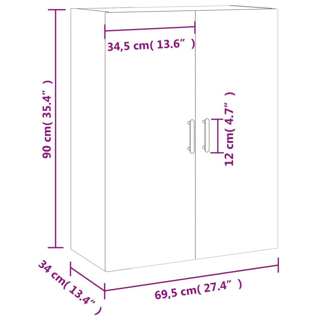 vidaXL Wandschrank Weiß 69,5x34x90 cm