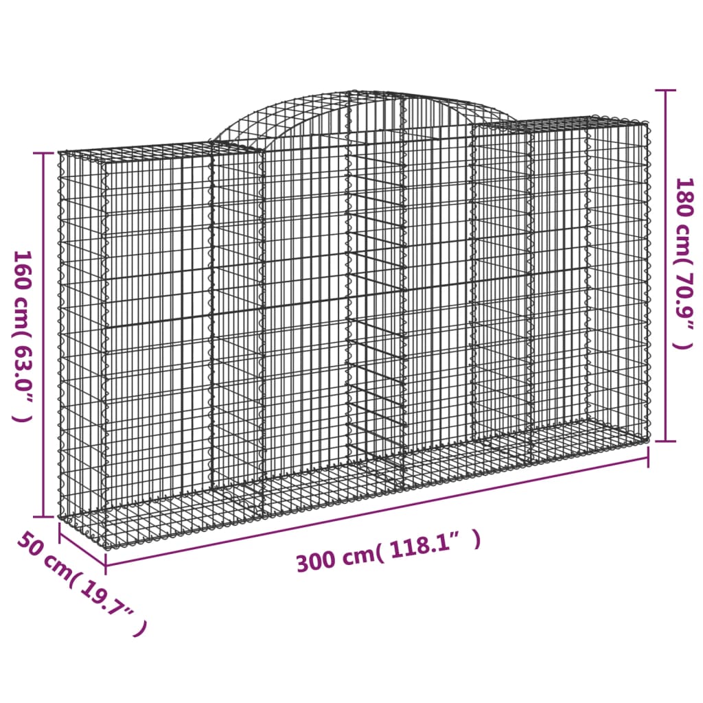 vidaXL Gabionen mit Hochbogen 17 Stk 300x50x160/180cm Verzinktes Eisen