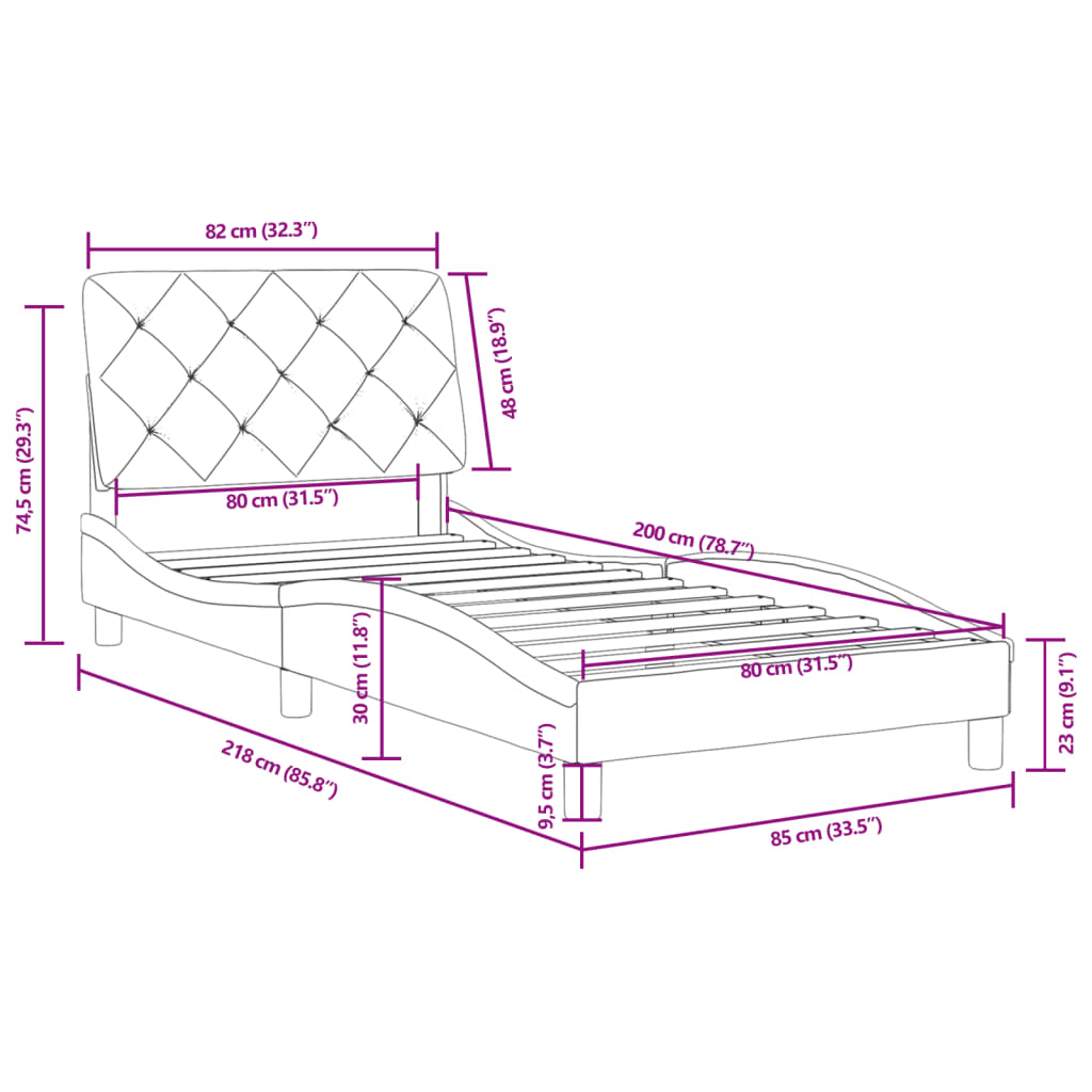 vidaXL Bettgestell ohne Matratze Dunkelgrau 80x200 cm Samt