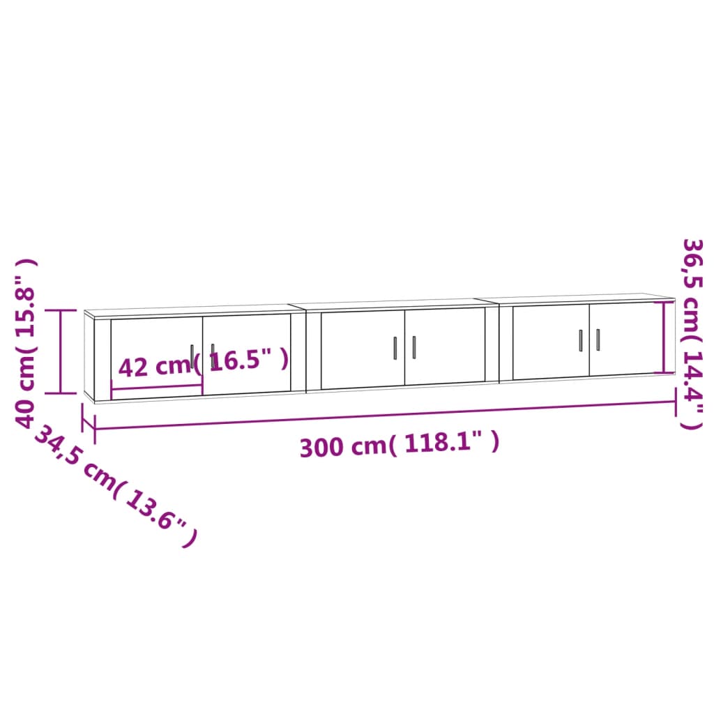 vidaXL TV-Wandschränke 3 Stk. Räuchereiche 100x34,5x40 cm