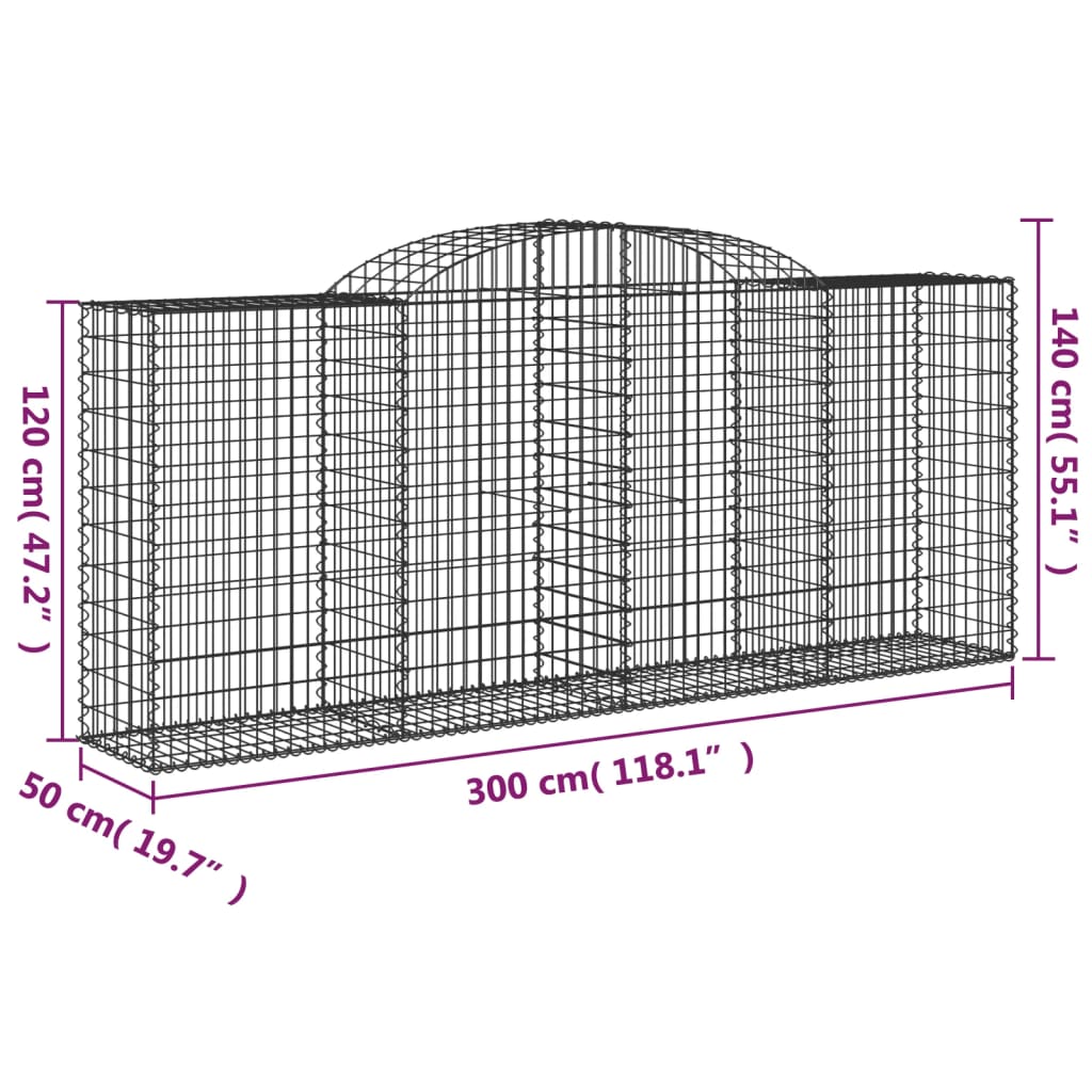 vidaXL Gabionen mit Hochbogen 10 Stk 300x50x120/140cm Verzinktes Eisen