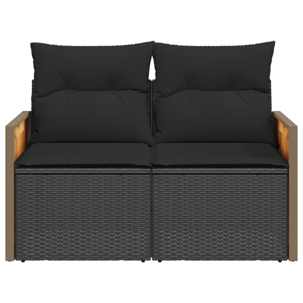 vidaXL Gartensofa mit Kissen 2-Sitzer Schwarz Poly Rattan