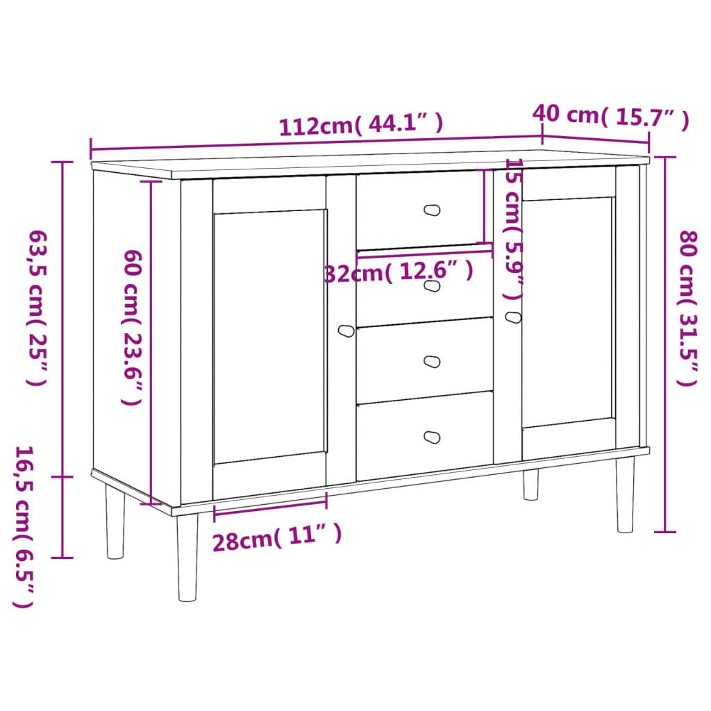 vidaXL Sideboard SENJA Rattan-Optik Braun 112x40x80 cm Kiefernholz