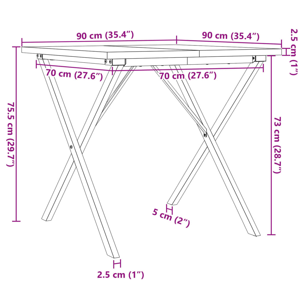 vidaXL Esstisch X-Gestell 90x90x75,5 Massivholz Kiefer und Gusseisen