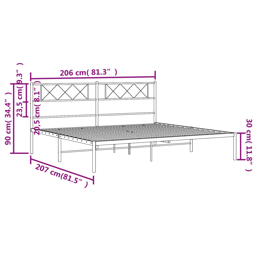 vidaXL Bettgestell mit Kopfteil Metall Schwarz 200x200 cm