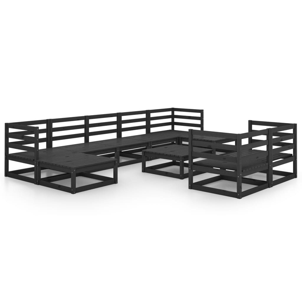 vidaXL 10-tlg. Garten-Lounge-Set Schwarz Massivholz Kiefer