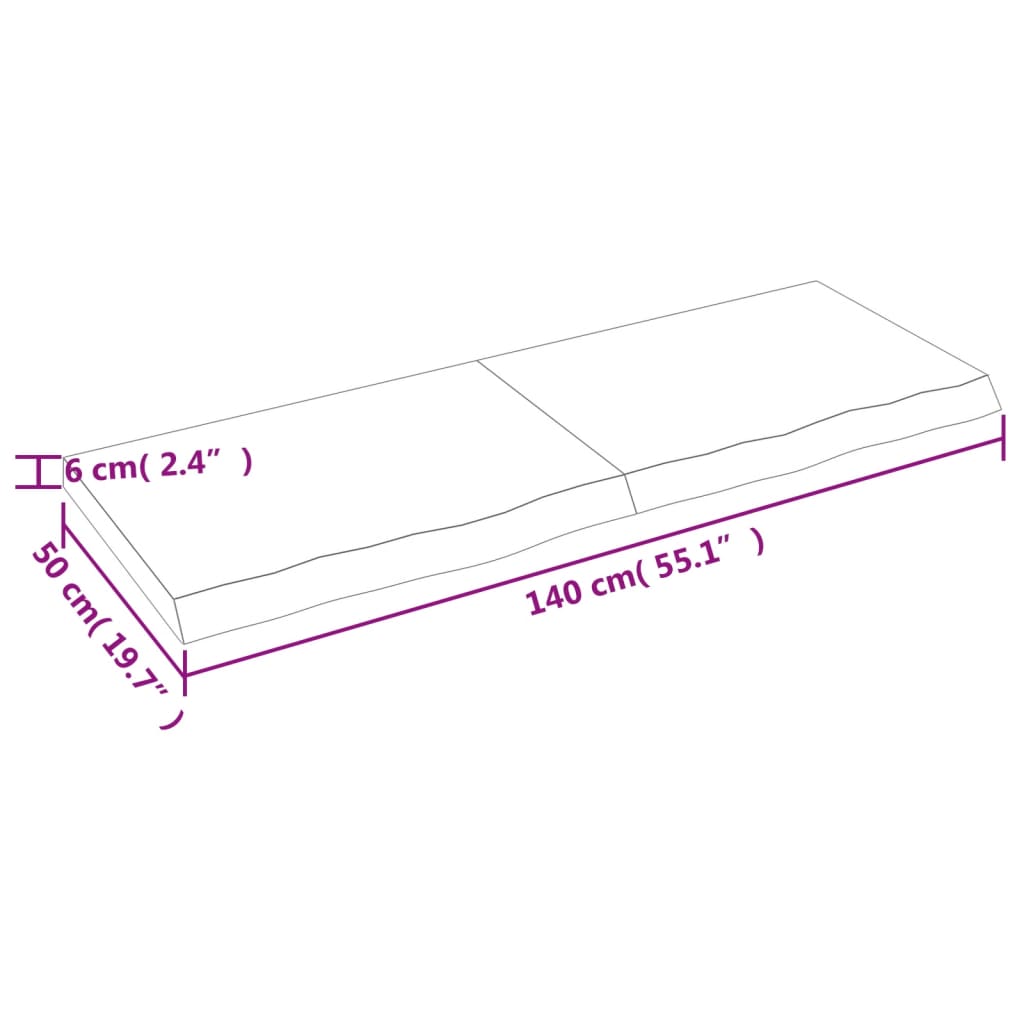 vidaXL Tischplatte 140x50x(2-6) cm Massivholz Eiche Unbehandelt