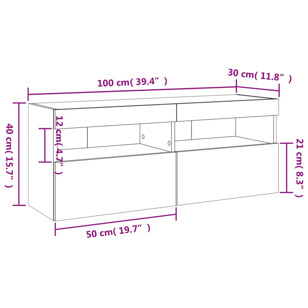 vidaXL TV-Wandschrank mit LED-Leuchten Weiß 100x30x40 cm