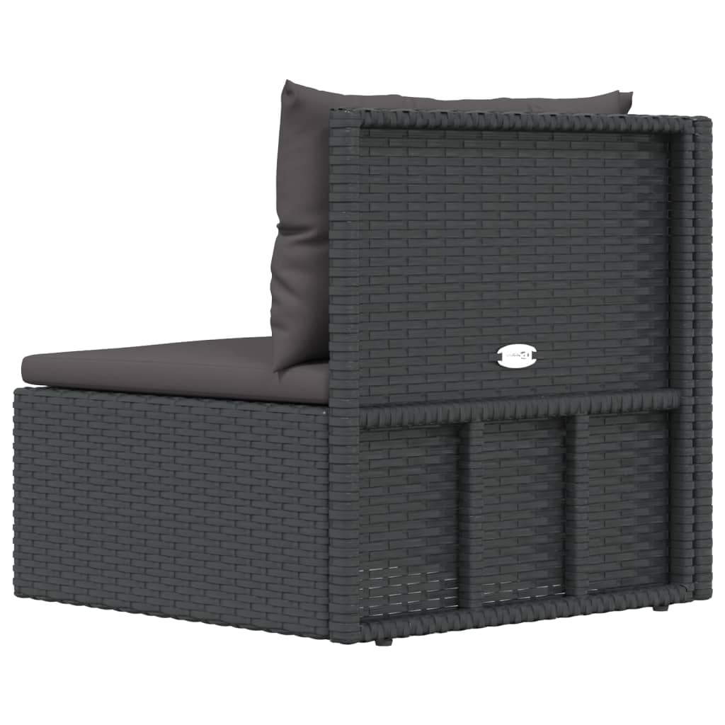 vidaXL Garten-Ecksofa mit Kissen Schwarz Poly Rattan