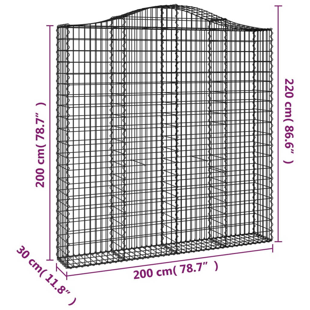 vidaXL Gabionen mit Hochbogen 6 Stk. 200x30x200/220cm Verzinktes Eisen